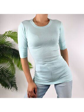 Sharon Segal 3/4 Sleeve Light Blue Top Womens Vintage Style Soft Knit Top / SM